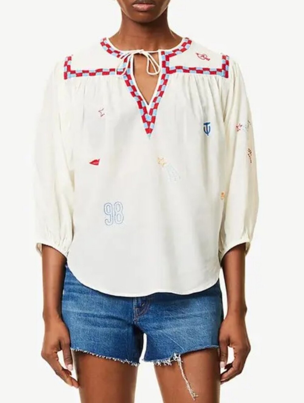 MOTHER BREEZE Embroidered Peasant Top